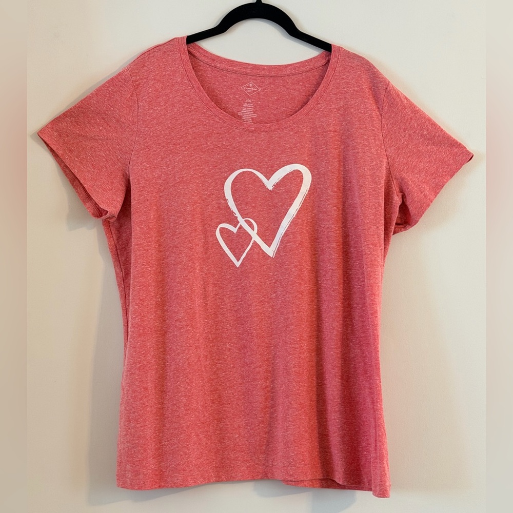 St. John's Bay Heathered Pink White Double Heart Graphic Tee Size XXL